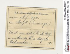 Etiketten zu Beryll (Smaragd) (NHMW-MIN-Af772)